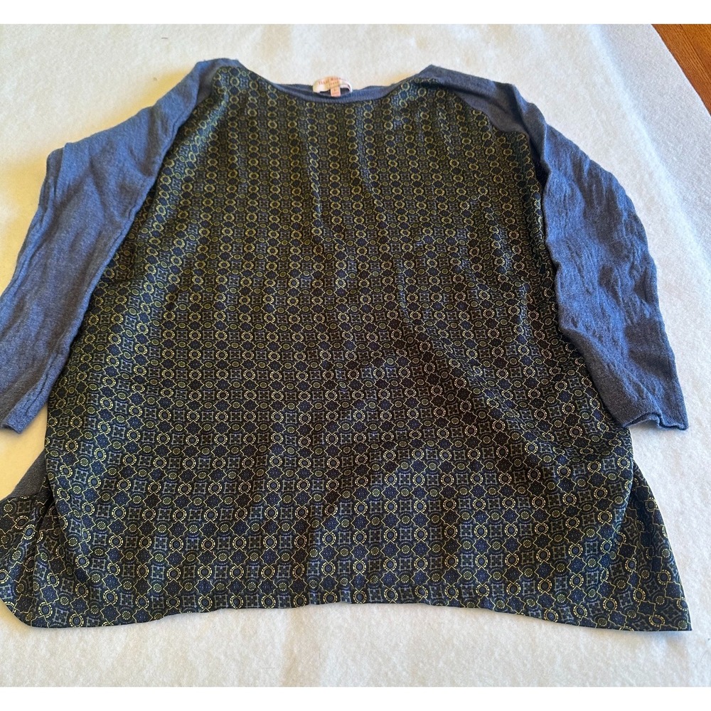 Isaac Mizrahi Jeans Womens Top Geometric Blue Gold Size L Tunic Casual Comfort